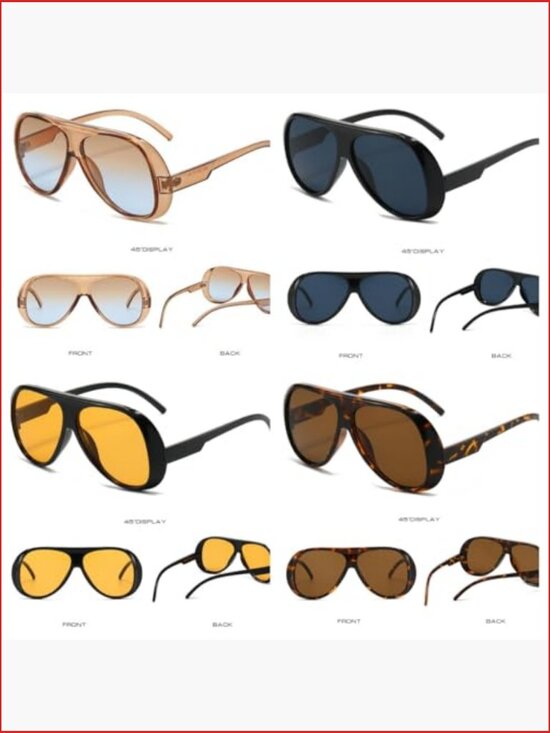 4 Pack Oversized Square Aviator Sunglasses Women Men Vintage Large Frame Shades main image 4